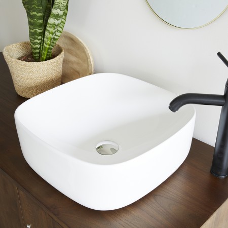Mecor Vasque à poser Vasque salle de bain brillante et minimaliste 46×46×21cm 